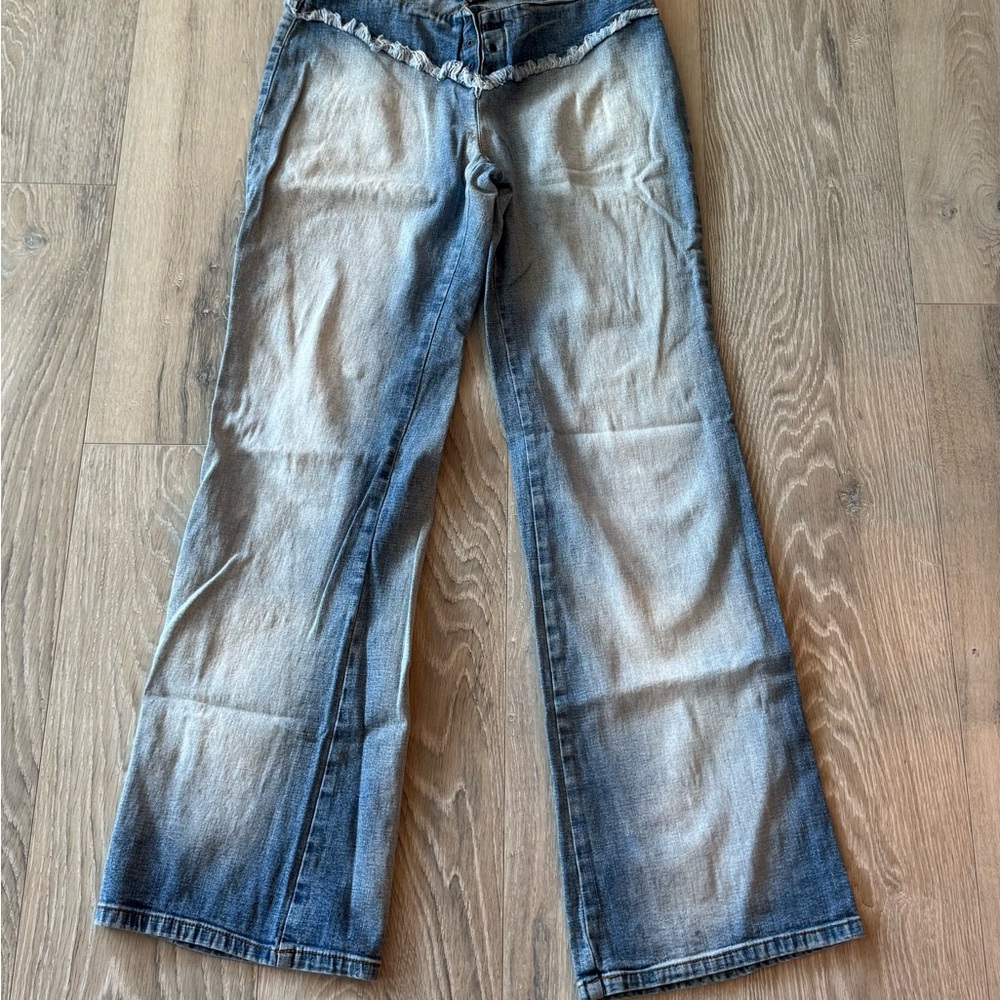 The Original U.S.A. Two Tone Faded Fringe Lace Up Women's Vintage Blue Jeans